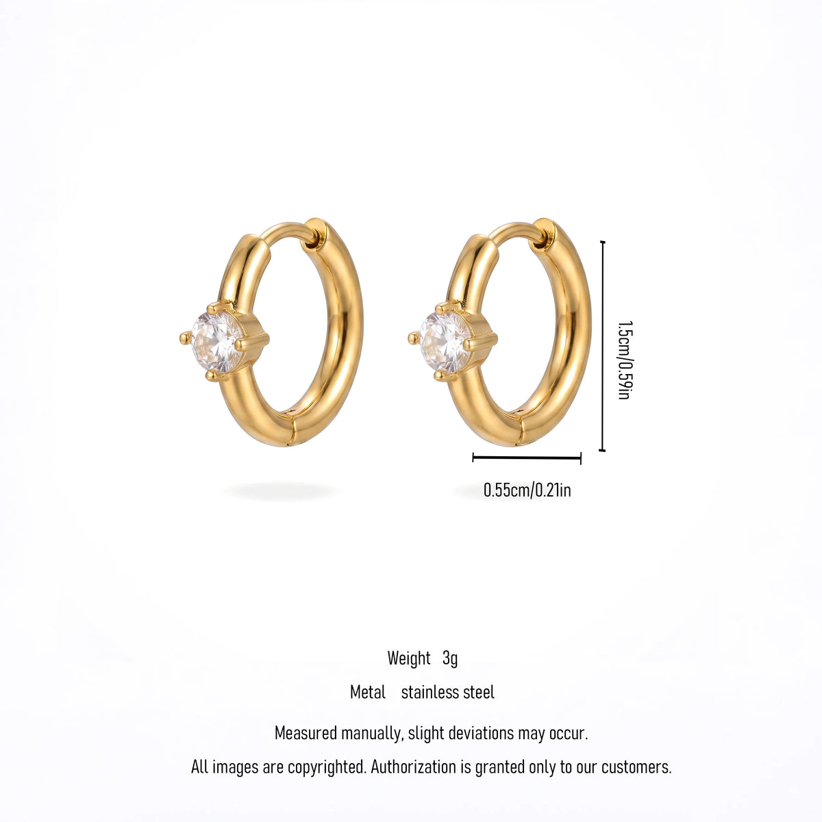 QIAOREN 12130-34 Assorted Round Colored Gem Stainless Steel Small Hoop Earrings PVD Gold Hypoallergenic Ear Buckle