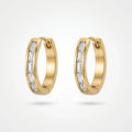 QIAOREN 12337 Baguette CZ Matte Gold Huggie Hoop Earrings Stainless Steel Brushed Satin Channel Set Quiet Luxury Women US EU