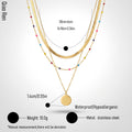 QIAOREN 14415 Layered Herringbone Colorful Bead Disc Pendant Necklace, Stainless Steel Multi Layer Chain Necklace Jewelry Gift