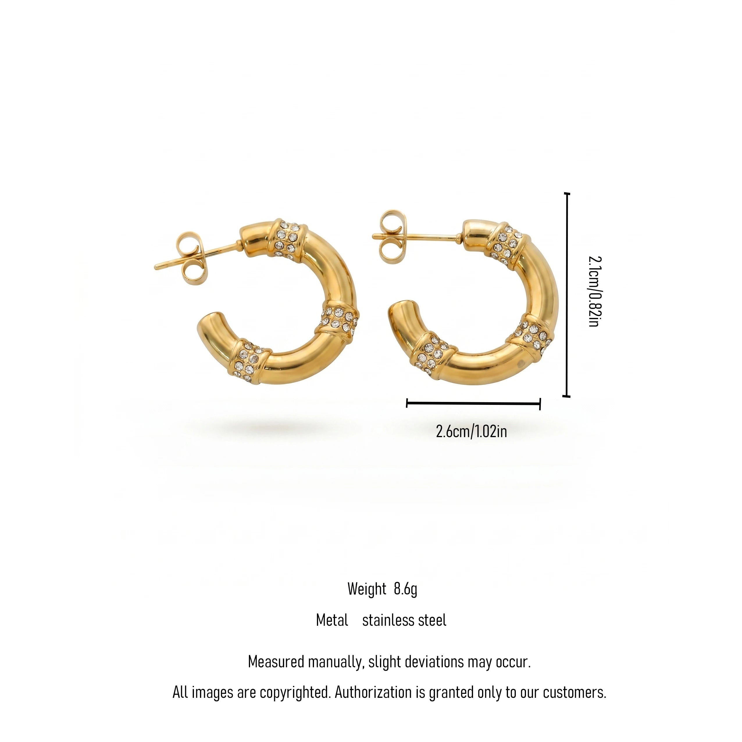 QIAOREN 12501  Segmented Hoop Earrings Gold Stainless Steel Micro Pave CZ Chunky C Hoops Women Statement US