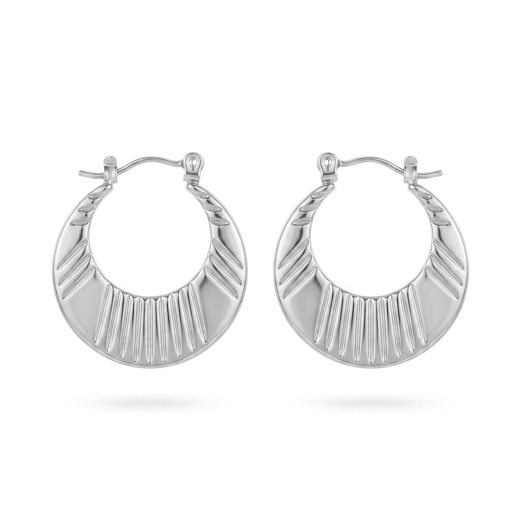 QIAOREN 12536 Elegant Quiet Luxury French Retro Ribbed Hoops Gold Stainless Steel Large Puffy Crescent Jewelry EU