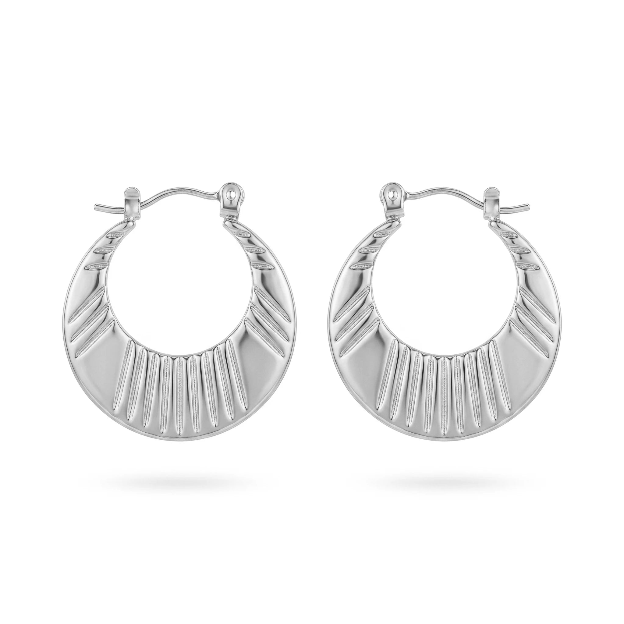QIAOREN 12536 Elegant Quiet Luxury French Retro Ribbed Hoops Gold Stainless Steel Large Puffy Crescent Jewelry EU