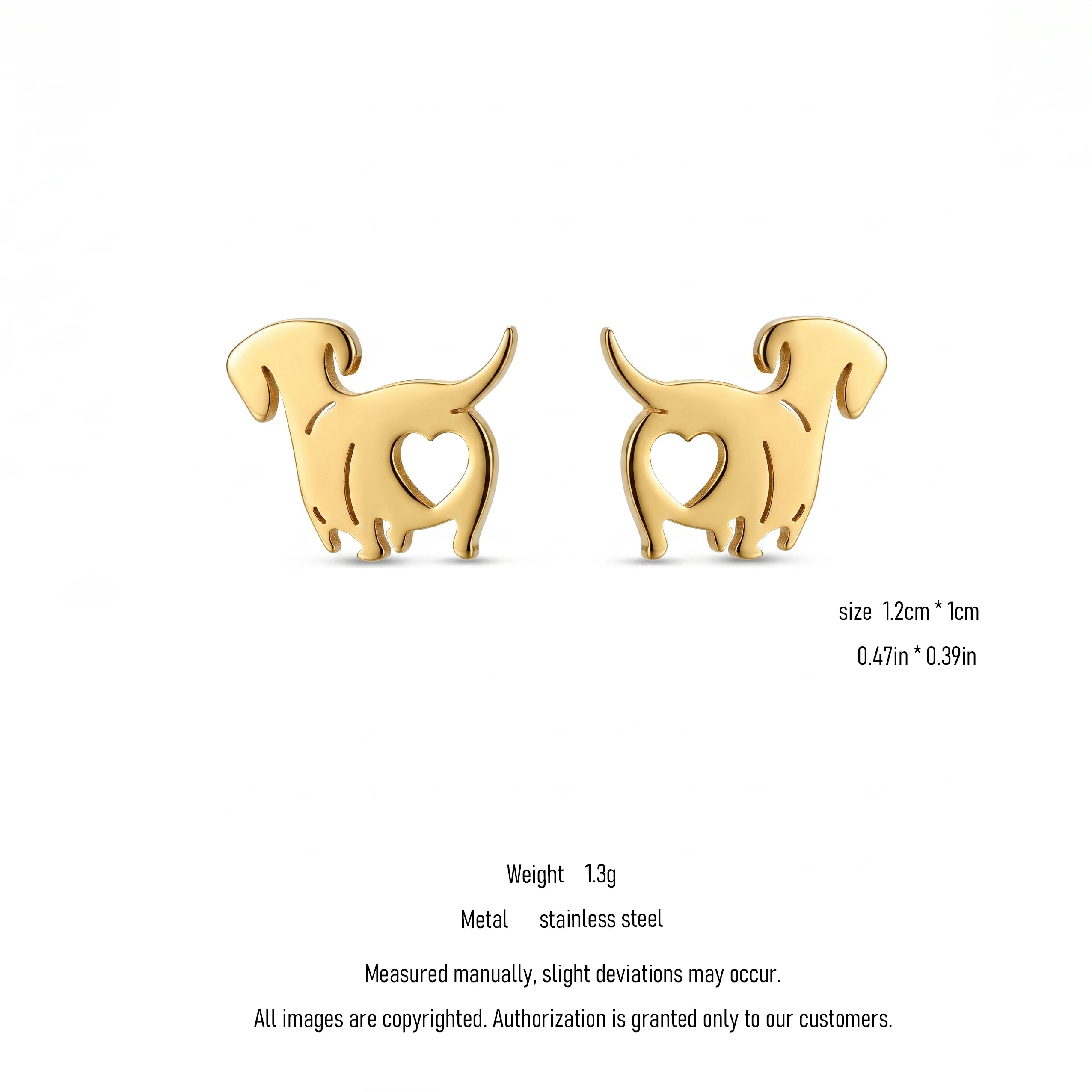 QIAOREN 10721 18K Gold Plated Stainless Steel Dachshund Stud Earrings, Hypoallergenic Cute Dog Heart Hollow Earrings for Women