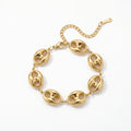 QIAOREN 12039 Wholesale Gold Plated Stainless Steel  Link Bracelet Polished Puffy Double Hole Bead Adjustable Chain Jewelry