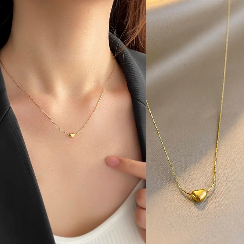 Women Trendy Delicate Dainty Minimalist Jewelry Custom Engraved Stainless Steel 18K Gold Plated Link Chain Small Tiny Love Heart
