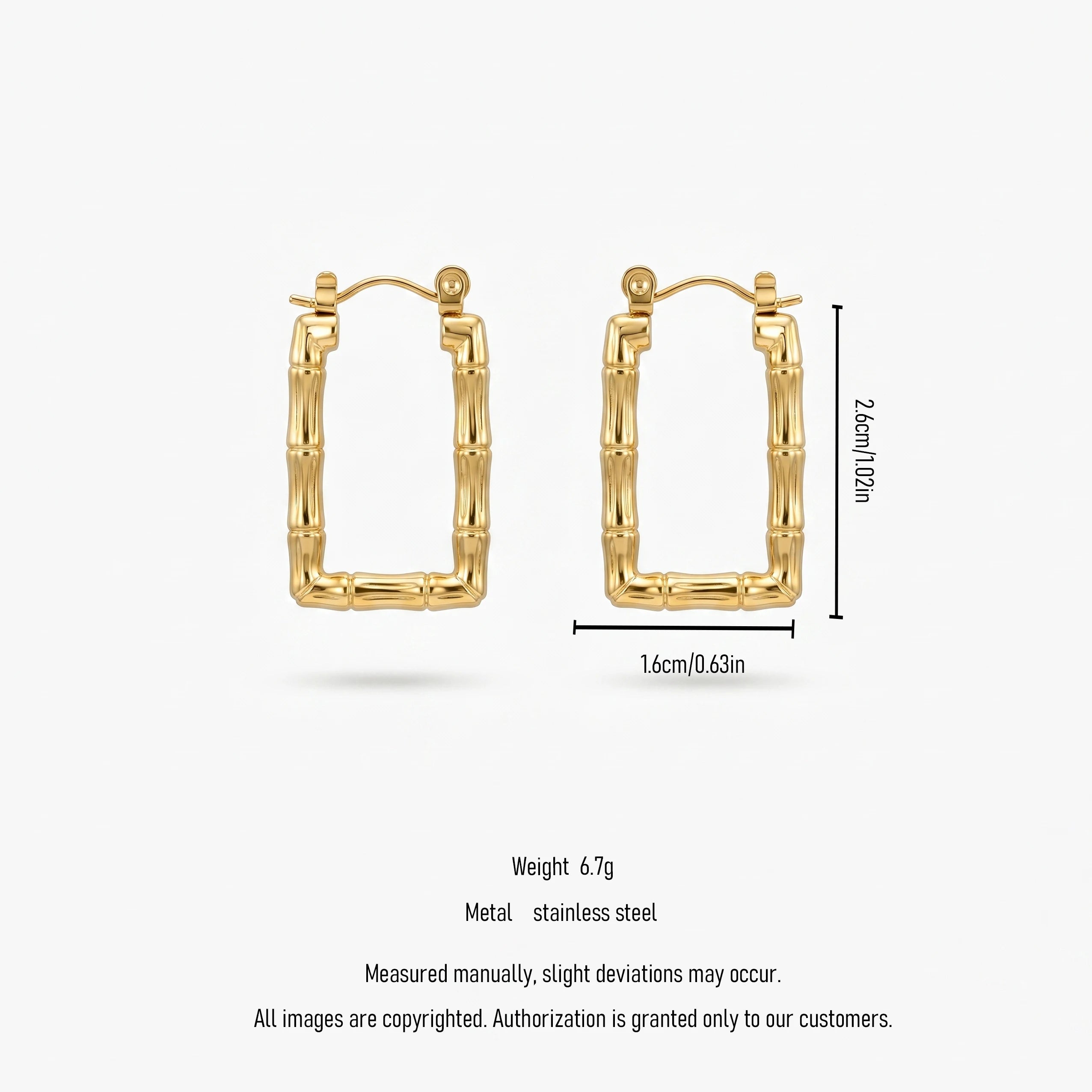 QIAOREN 12433 Elegant  Textured Rectangular Hoops Gold Stainless Steel Statement Jewelry Gift Women