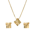 QIAOREN 11521 18K Gold Plated Stainless Steel Square Pendant Necklace Earrings Waterproof Tarnish Free Adjustable Women Jewelry