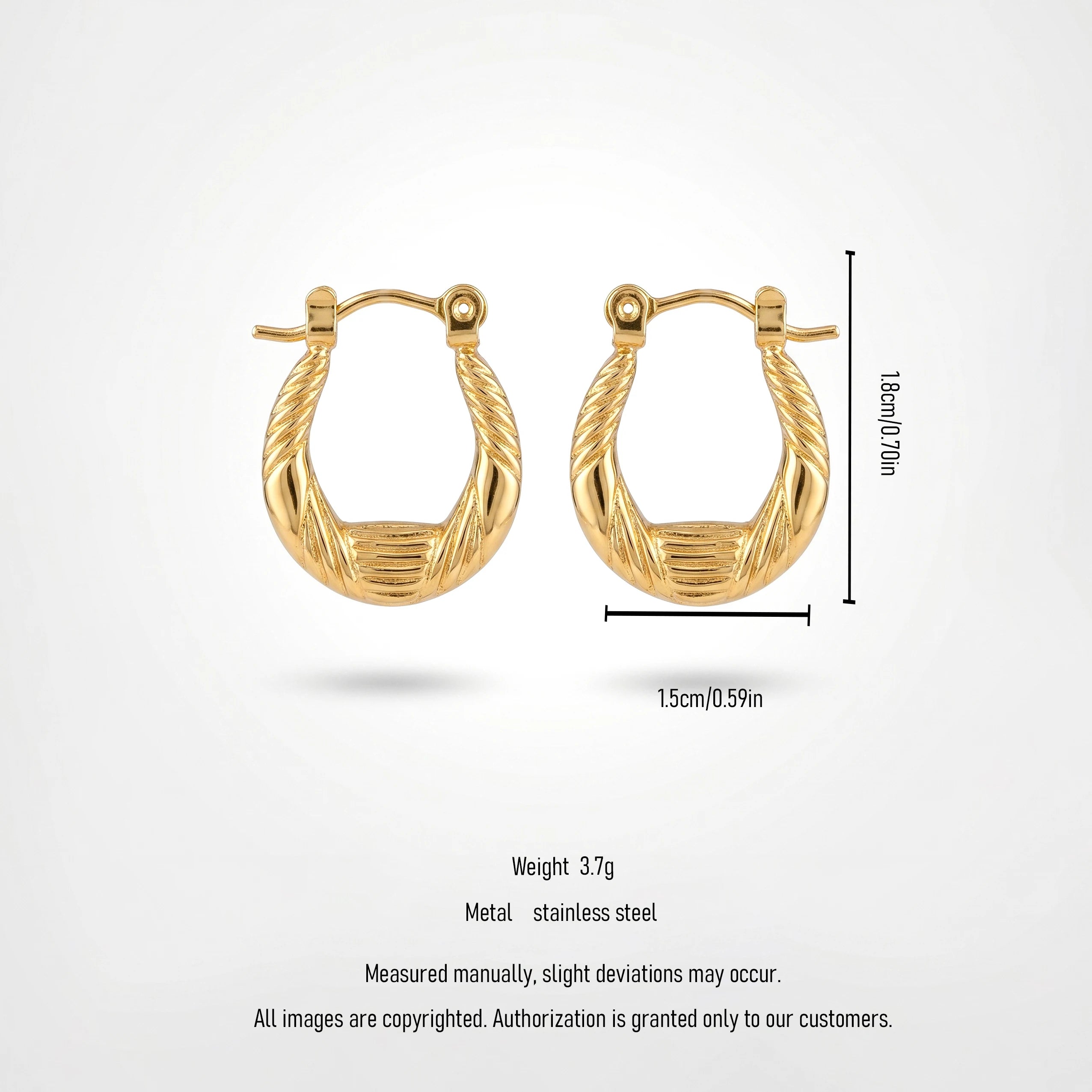 QIAOREN 12497  French Croissant Hoop Earrings Gold Stainless Steel Ribbed U-Shaped Twisted Rope Hoops Women US EU
