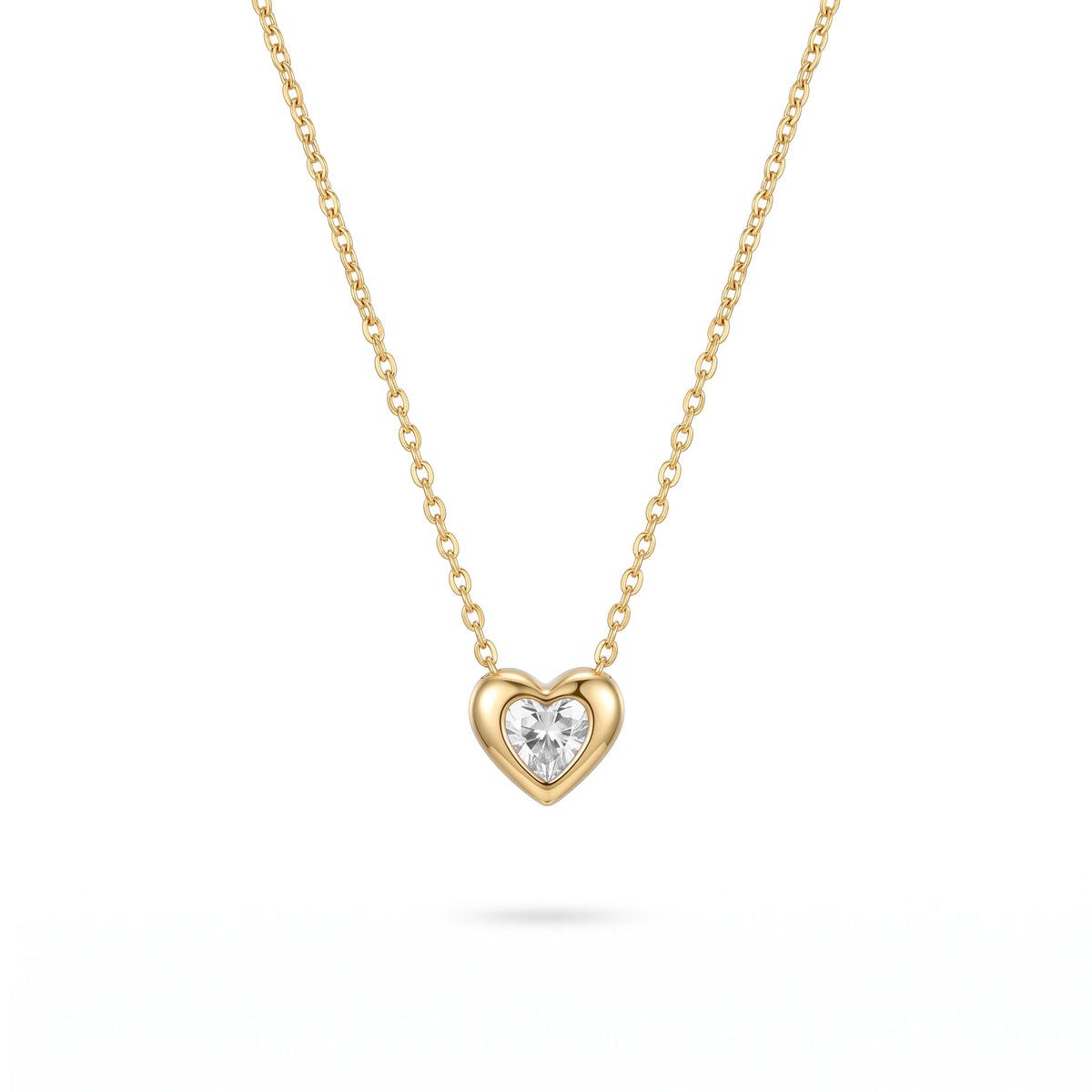 QIAOREN13960-61 Stainless Steel Pink Heart Necklace Gold Dainty Crystal Pendant Charm Jewelry for Women