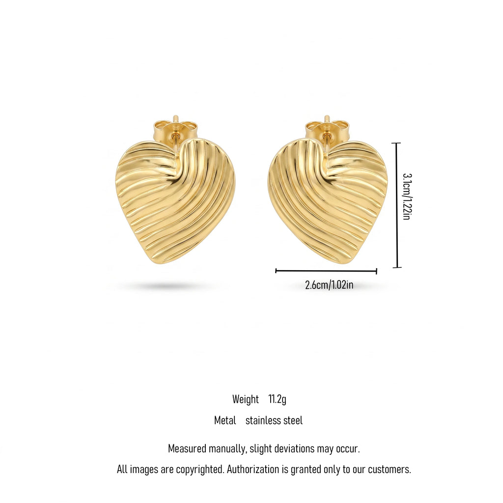 QIAOREN 13272 Gold Tone Irregular Wavy Oval Stud Earrings Smooth Polished Twisted Fluid Shape Click Back Studs Abstract