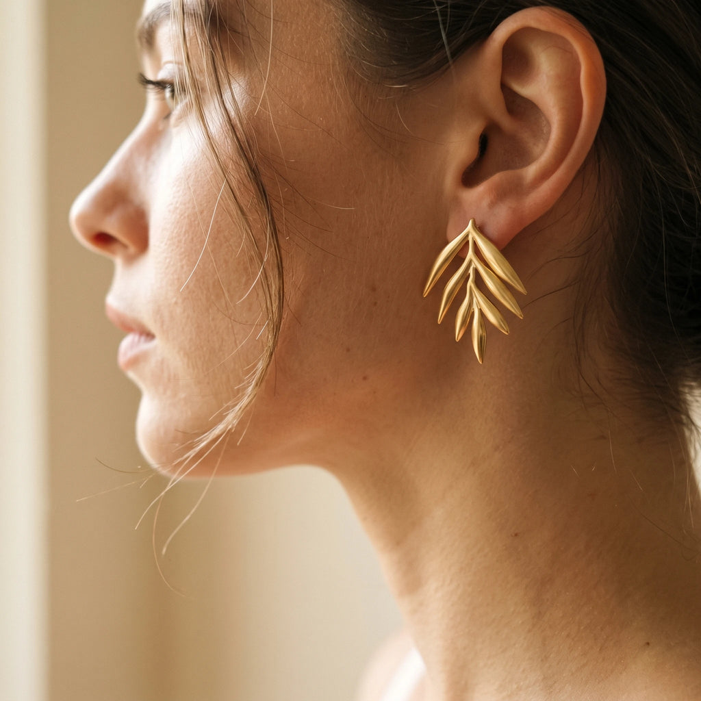 QIAOREN 14074 Olive Leaf Branch Stud Earrings, Multi Leaves Twig Ear Stud Jewelry Gift for Daily Fashion Outfits