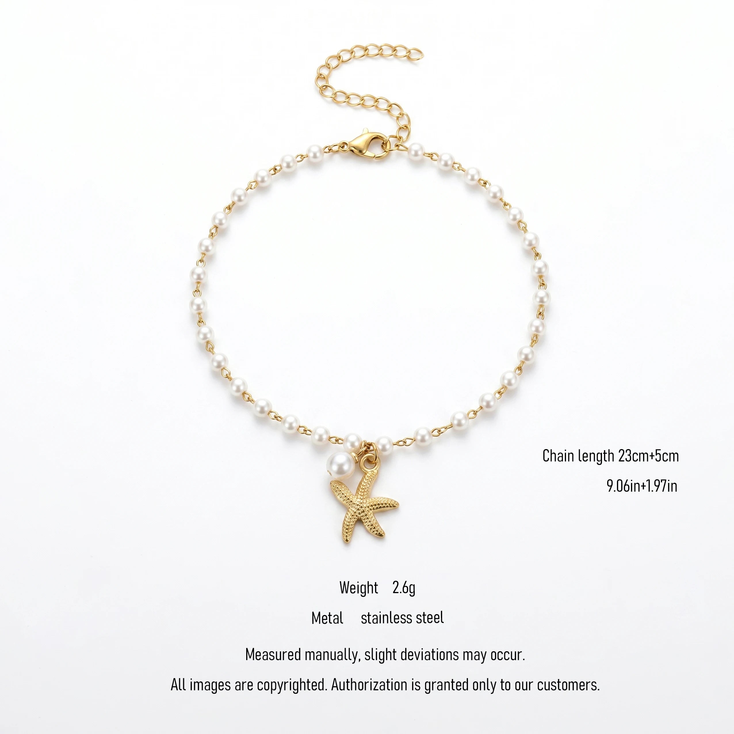 QIAOREN 11047 Chic Coastal Pearl Anklet with Gold Starfish Pendant Waterproof Vacation Jewelry for Women