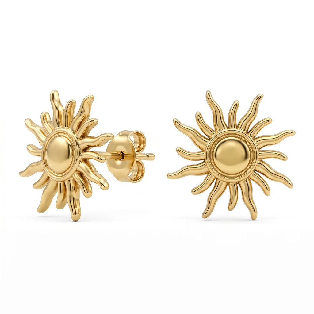 QIAOREN 10933 Boho Sun Stud Earrings, 18K Gold Plated Stainless Steel Summer Statement Jewelry
