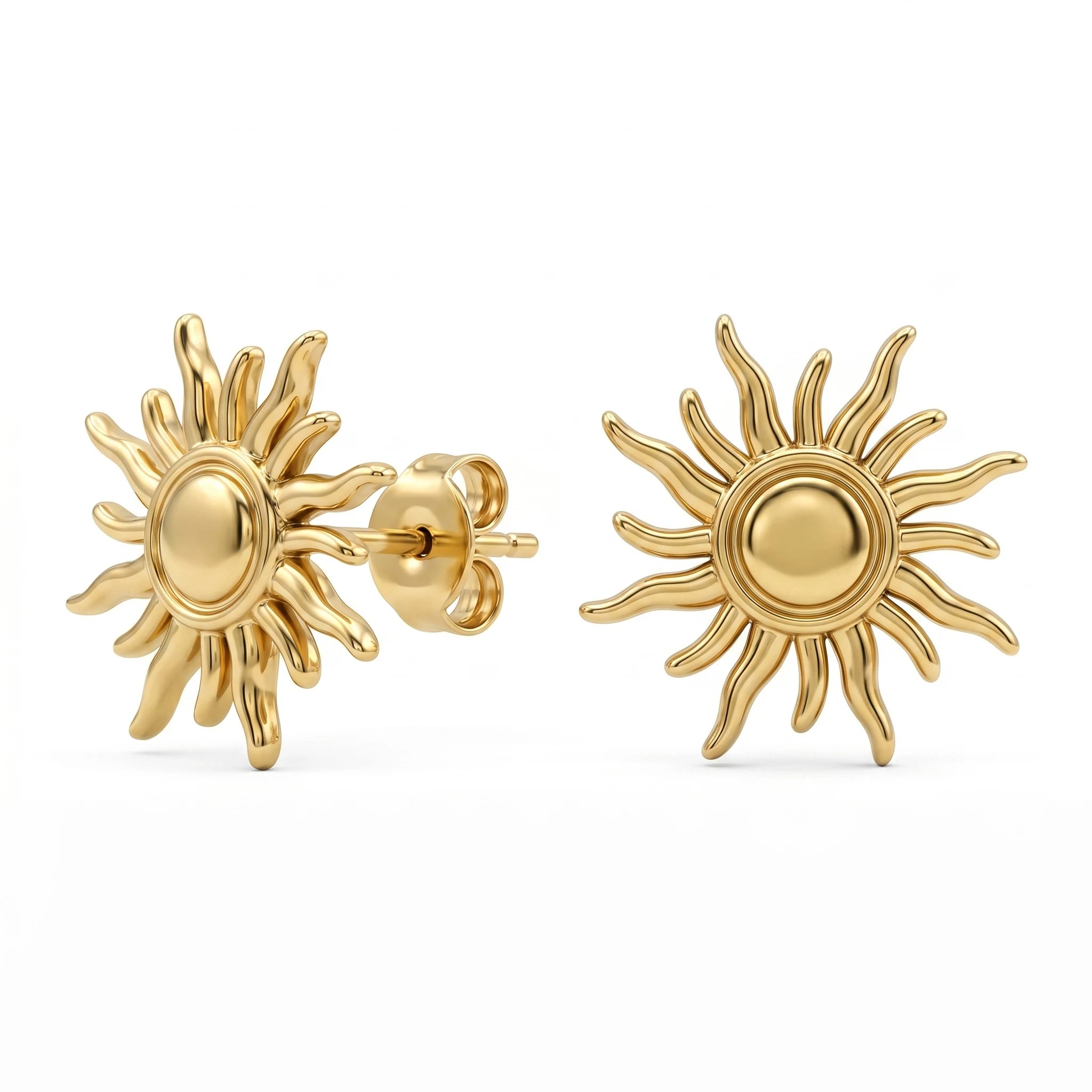 QIAOREN 10933 Boho Sun Stud Earrings, 18K Gold Plated Stainless Steel Summer Statement Jewelry