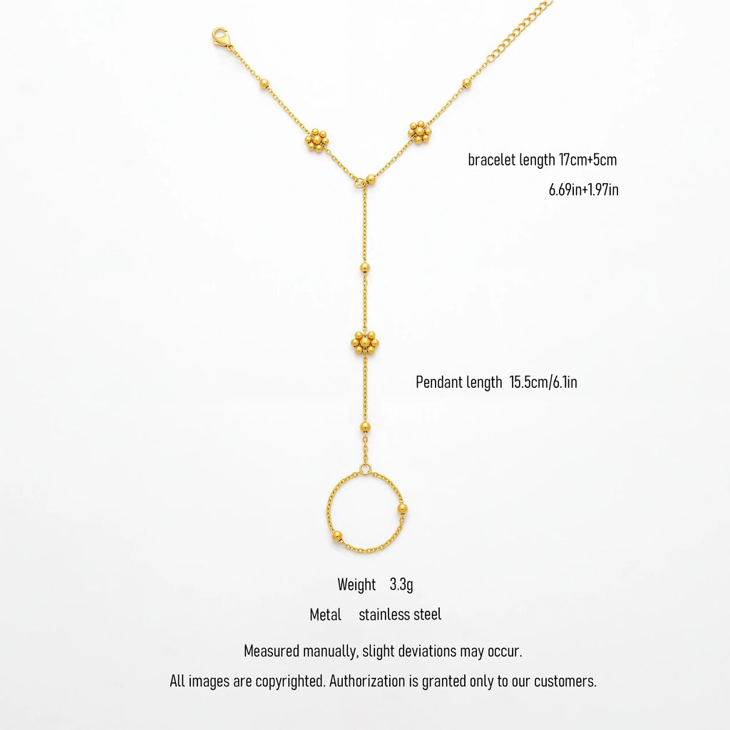 QIAOREN 10765 Gold Bead Flower Stainless Steel Hand Chain Bracelet  Slave Ring Bracelet for Women Party