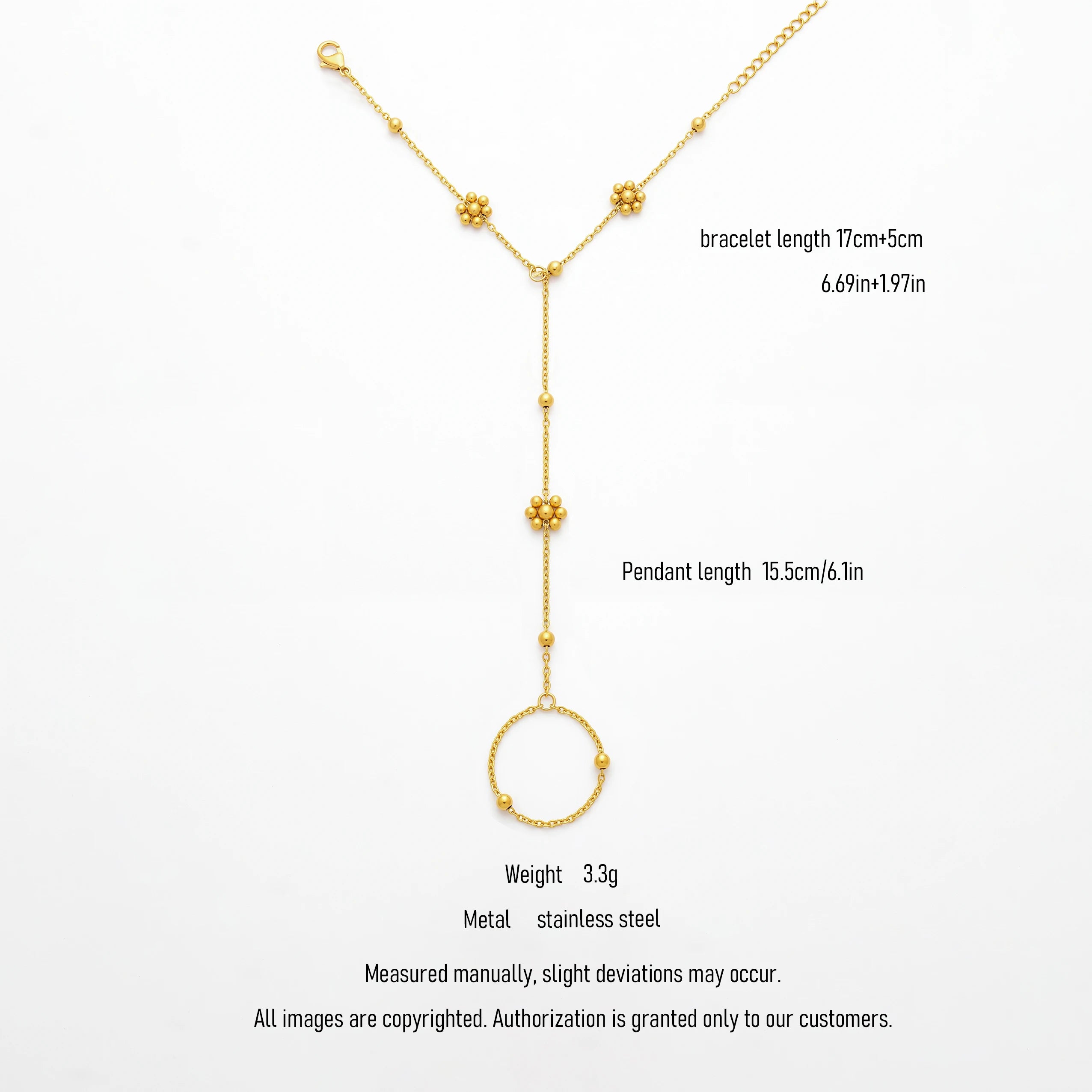 QIAOREN 10765 Gold Bead Flower Stainless Steel Hand Chain Bracelet  Slave Ring Bracelet for Women Party