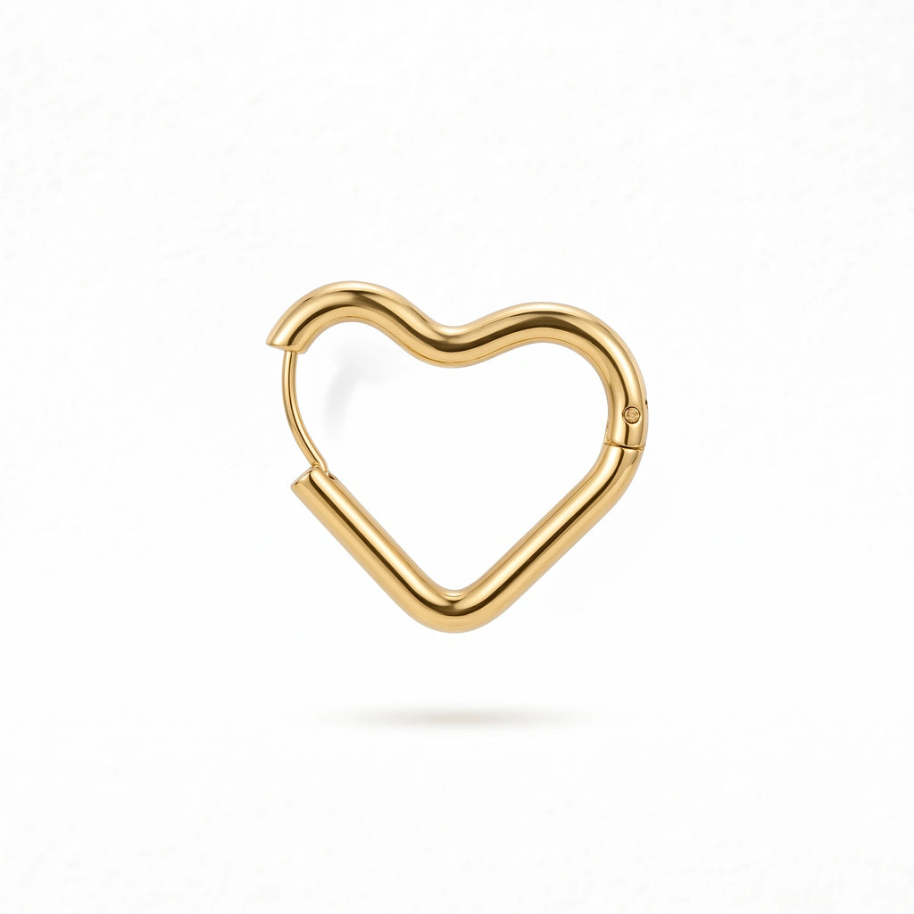 QIAOREN 12595 Smooth Thick Tube Hollow Heart Huggie Hoop Earrings PVD 18K Gold Stainless Steel Hypoallergenic Love Ear Buckle