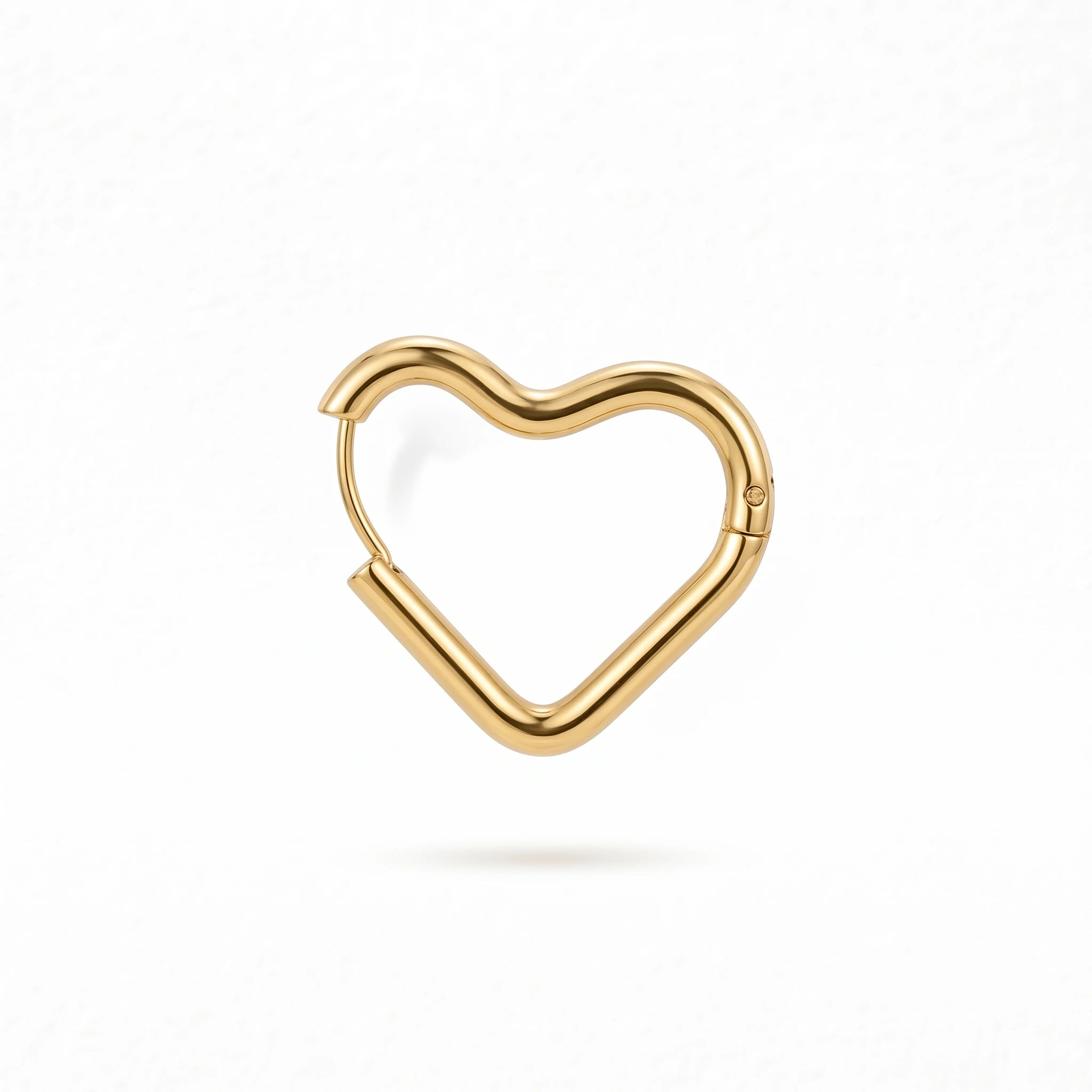QIAOREN 12595 Smooth Thick Tube Hollow Heart Huggie Hoop Earrings PVD 18K Gold Stainless Steel Hypoallergenic Love Ear Buckle