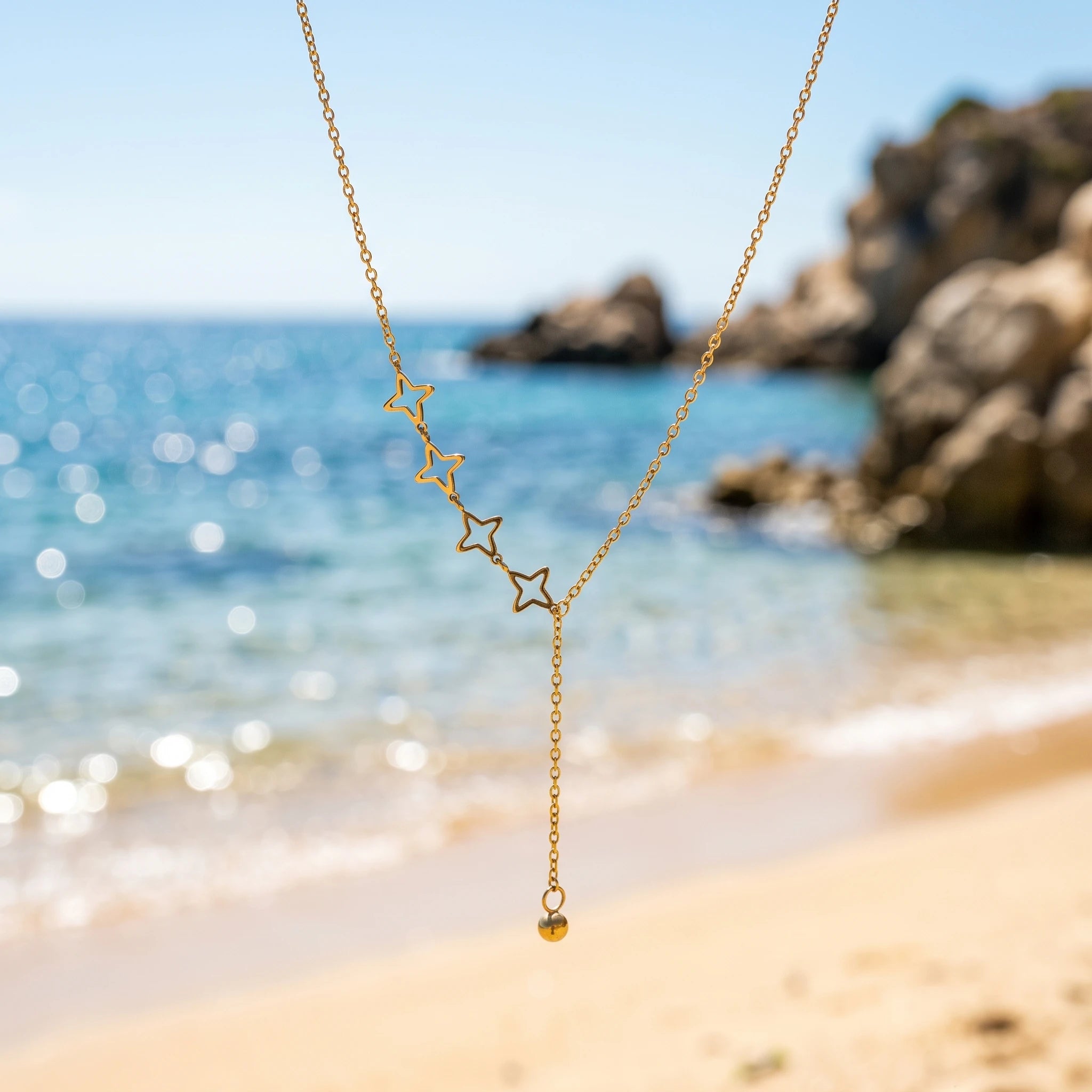 QIAOREN 13959 Stainless Steel Star Y Necklace Gold Dainty Layered Pendant Chain Minimalist Jewelry for Women