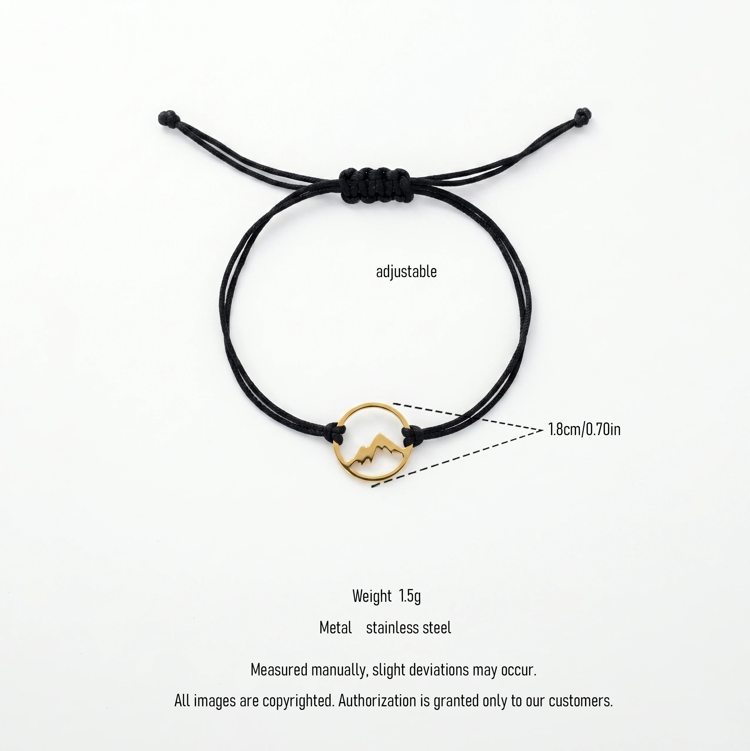 QIAOREN 12769 Stainless Steel Gold Mountain Circle Pearl Charm Women's Black Adjustable Rope Cord Minimal Outdoor Wrist Jewelry