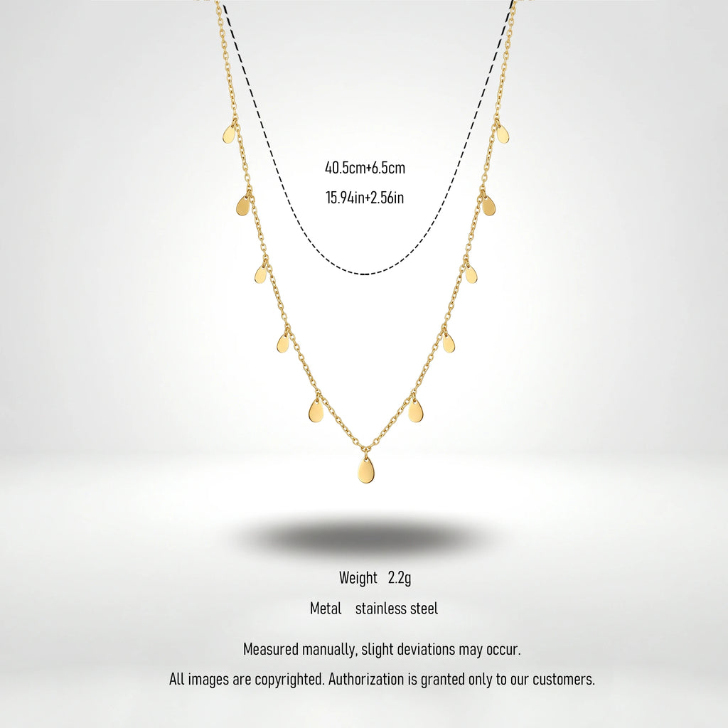 QIAOREN 13570 Gold Stainless Steel Teardrop Charm Necklace with Dainty Drop Pendant Minimalist Fashion Jewelry for Women