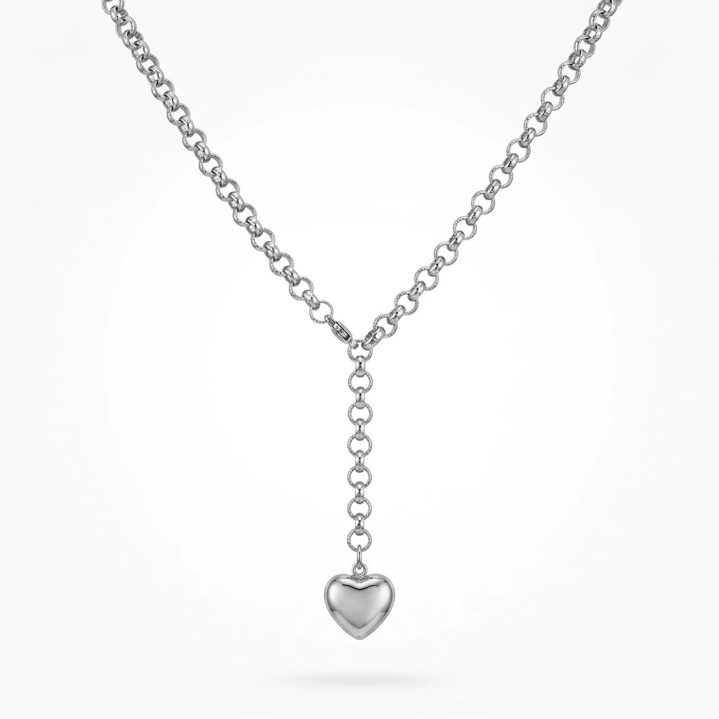 QIAOREN 11343 Stainless Steel Gold Y Drop Heart Pendant Necklace Adjustable Rolo Chain Women Daily Jewelry Gift