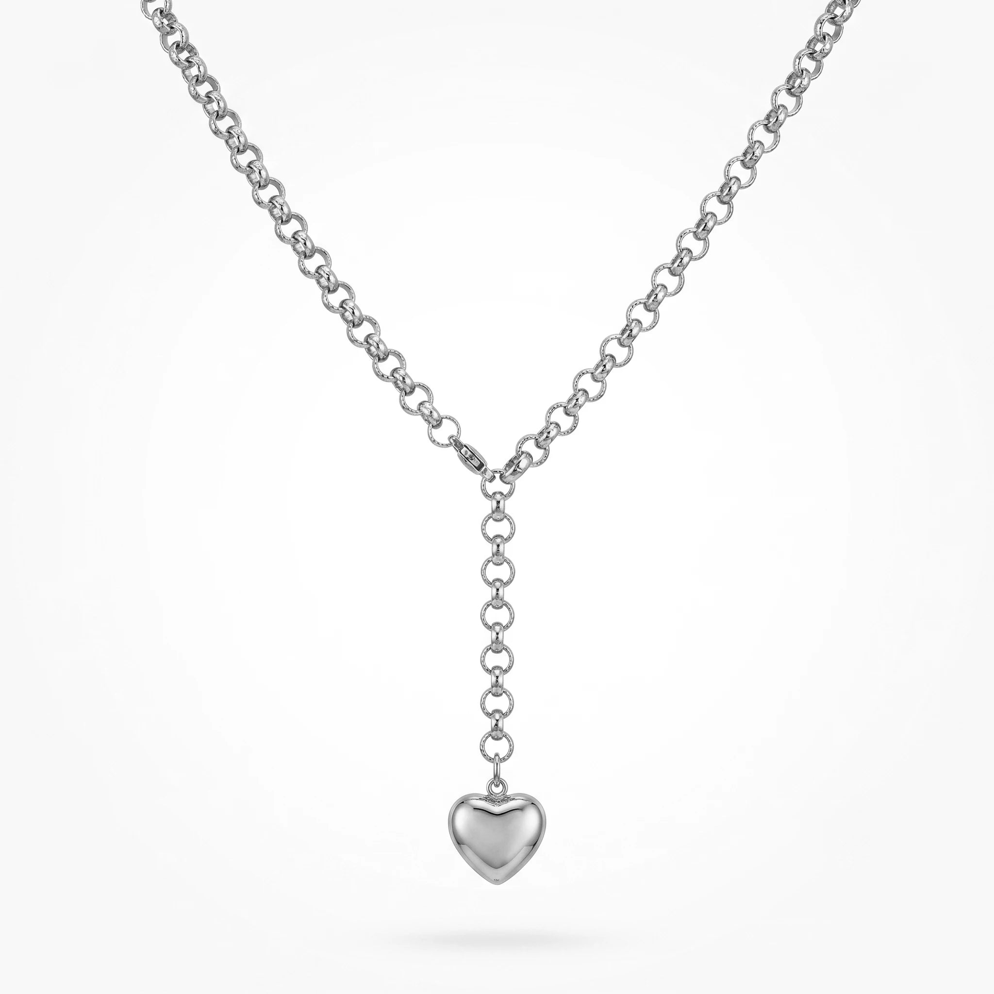 QIAOREN 11343 Stainless Steel Gold Y Drop Heart Pendant Necklace Adjustable Rolo Chain Women Daily Jewelry Gift