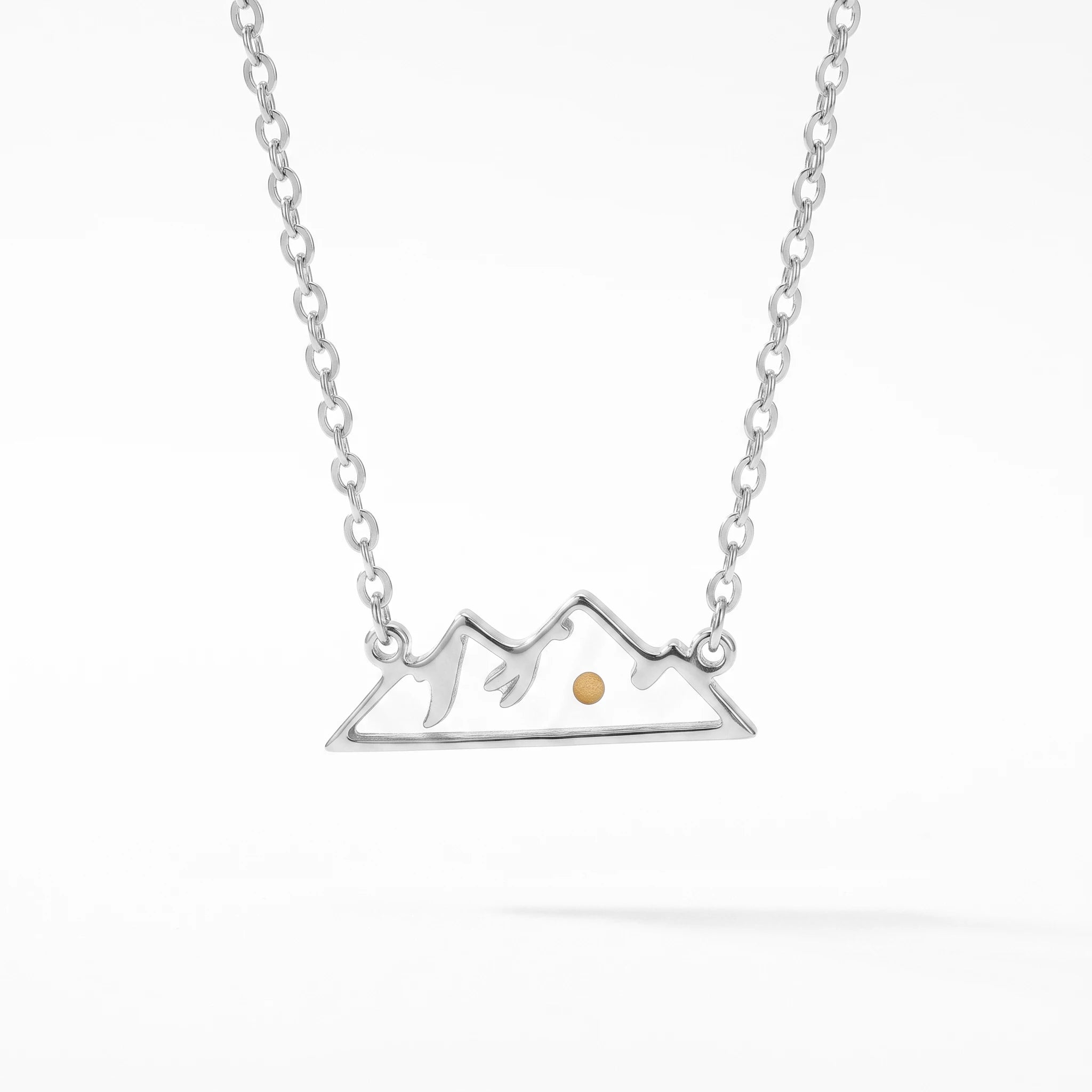 QIAOREN 13418 Stainless Steel Mountain Pendant Necklace Minimalist Nature Inspired Adventure Jewelry for Women
