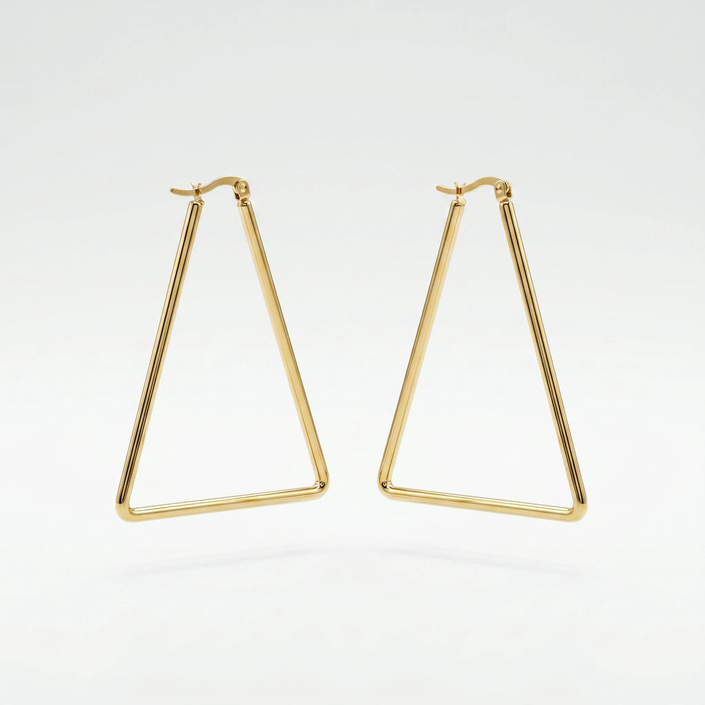 QIAOREN 12332 Waterproof Tarnish Free Triangle Hoop Earrings Gold Stainless Steel Sleek 3-Sided Triangular Latchback Hoops US EU