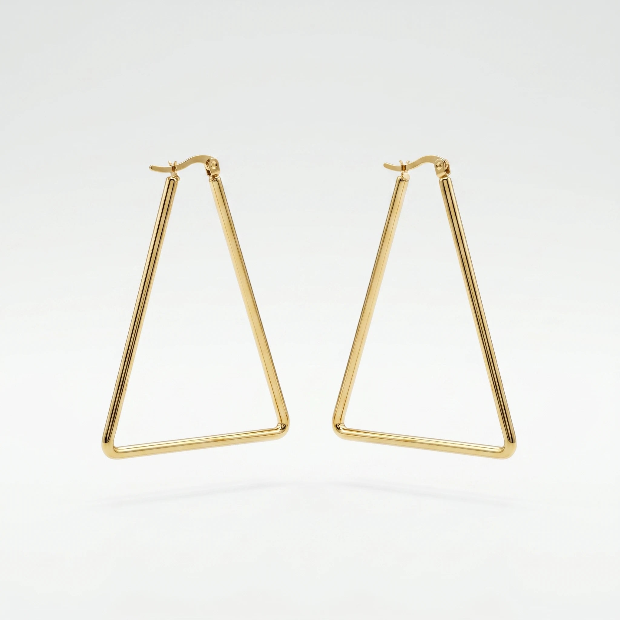 QIAOREN 12332 Waterproof Tarnish Free Triangle Hoop Earrings Gold Stainless Steel Sleek 3-Sided Triangular Latchback Hoops US EU
