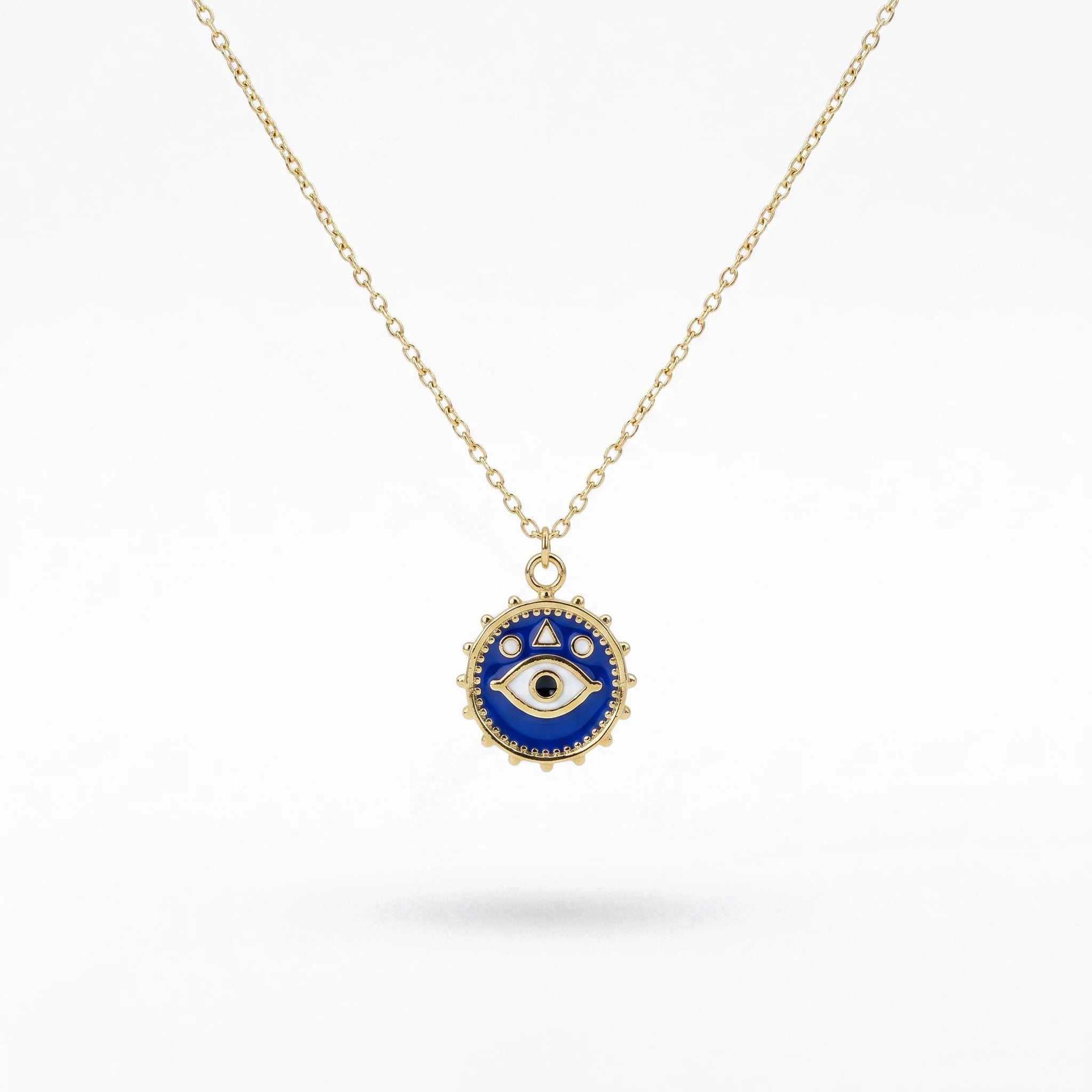 QIAOREN  12816 Tarnish Free 18K Gold Blue Necklace Round Nazar Medallion Pendant 316L Surgical Steel Spiritual Jewelry