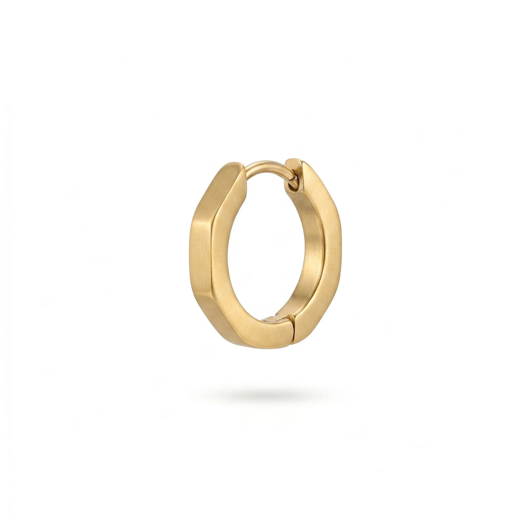 QIAOREN 12609 Dainty Brushed Faceted Hexagon Huggie Earrings 316L Stainless Steel No Fade Matte Gold Geometric Hoop Jewelry Gift