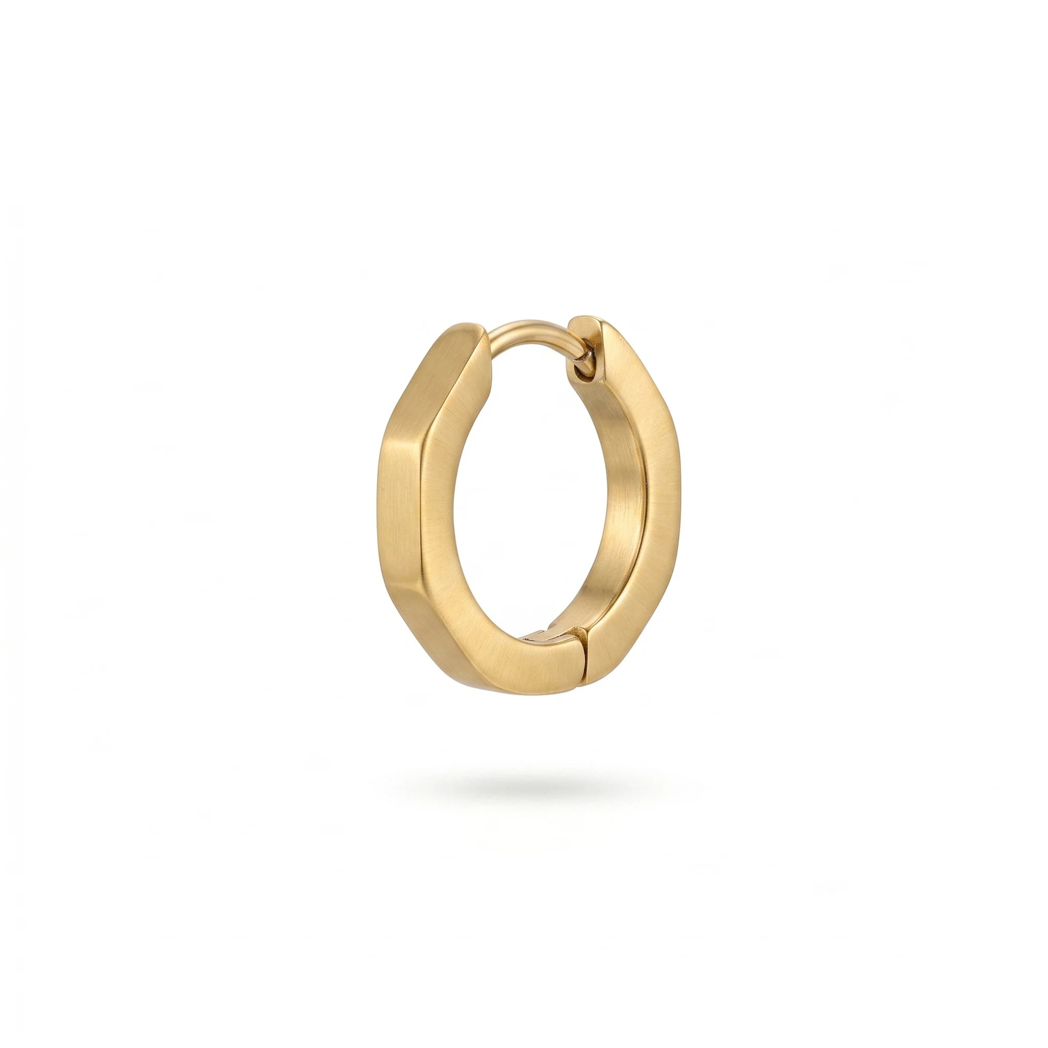 QIAOREN 12609 Dainty Brushed Faceted Hexagon Huggie Earrings 316L Stainless Steel No Fade Matte Gold Geometric Hoop Jewelry Gift