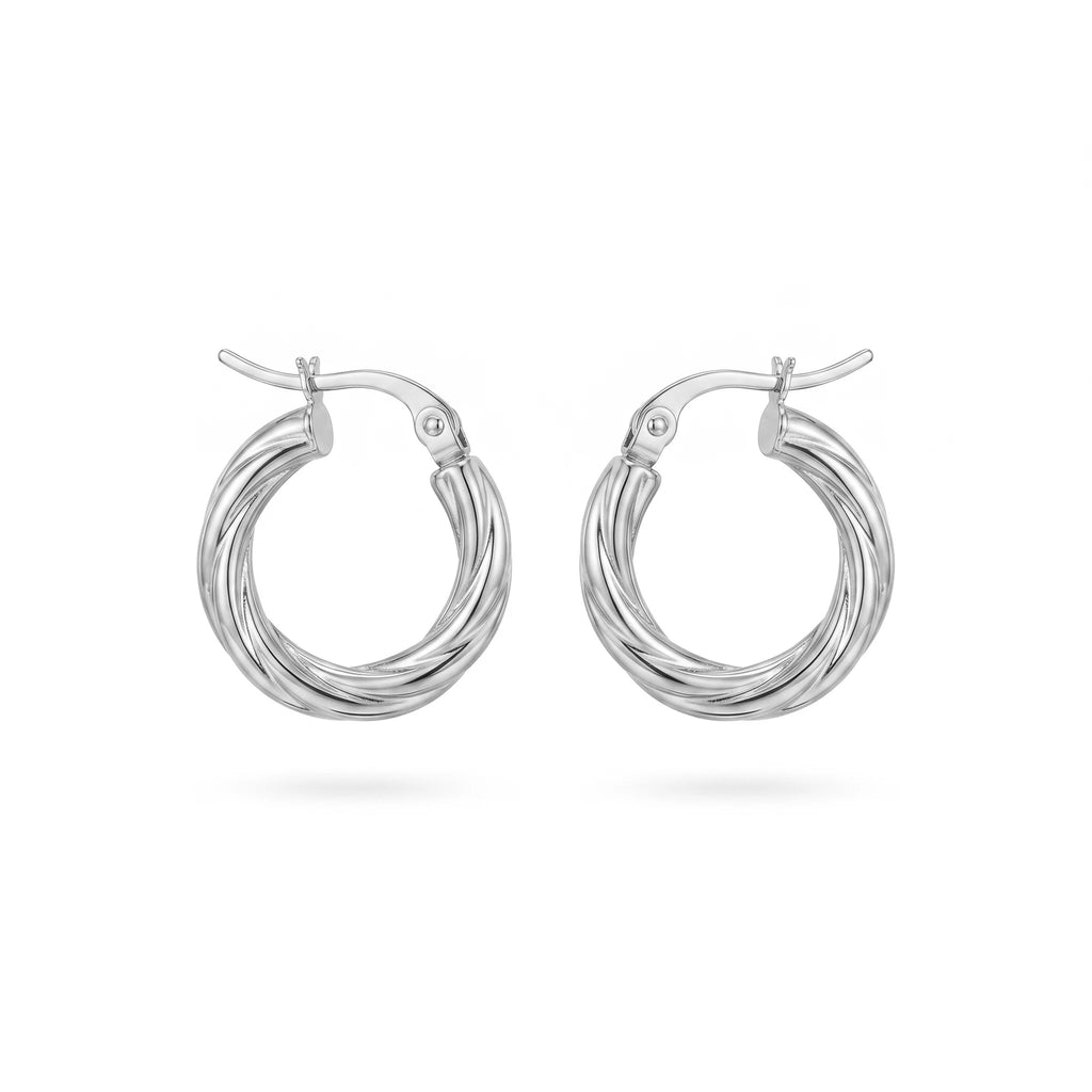 QIAOREN 12387 Twisted Texture Gold Huggie Hoop Earrings Waterproof Stainless Steel 18K PVD Plated Minimalist Daily Jewelry