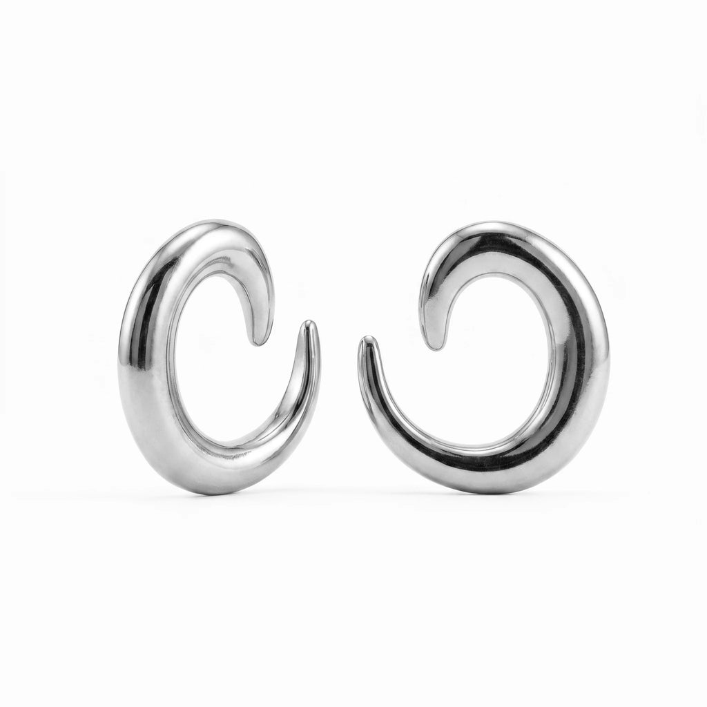 QIAOREN 10845 Tarnish Resistant 18K Gold Plated Chunky C-Shaped Earrings, Minimalist Stainless Steel Open Hoops