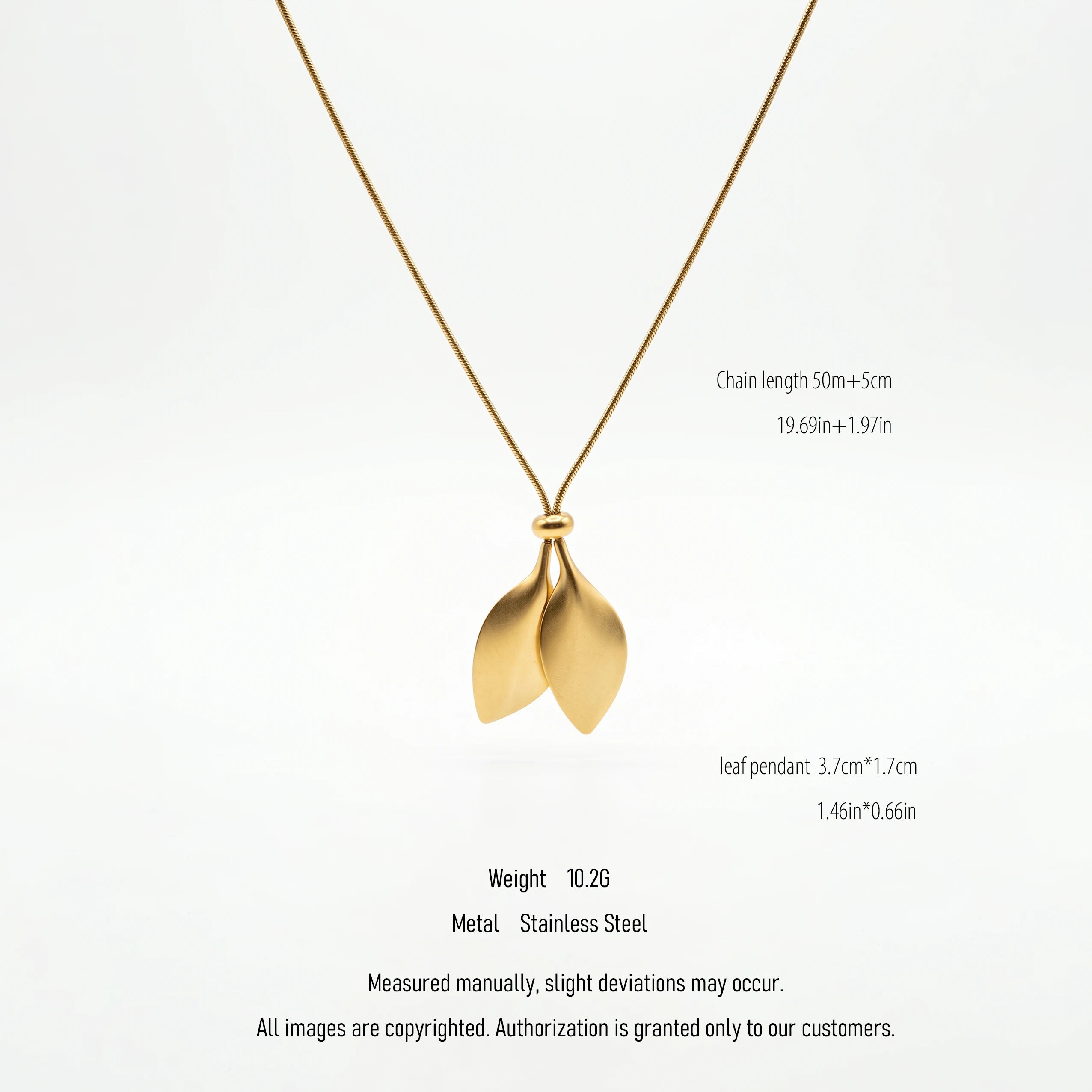 QIAOREN 10625 Trendy Stainless Steel Double Leaf Pendant Necklace Gold Plated Link Chain for Women Party Occasion