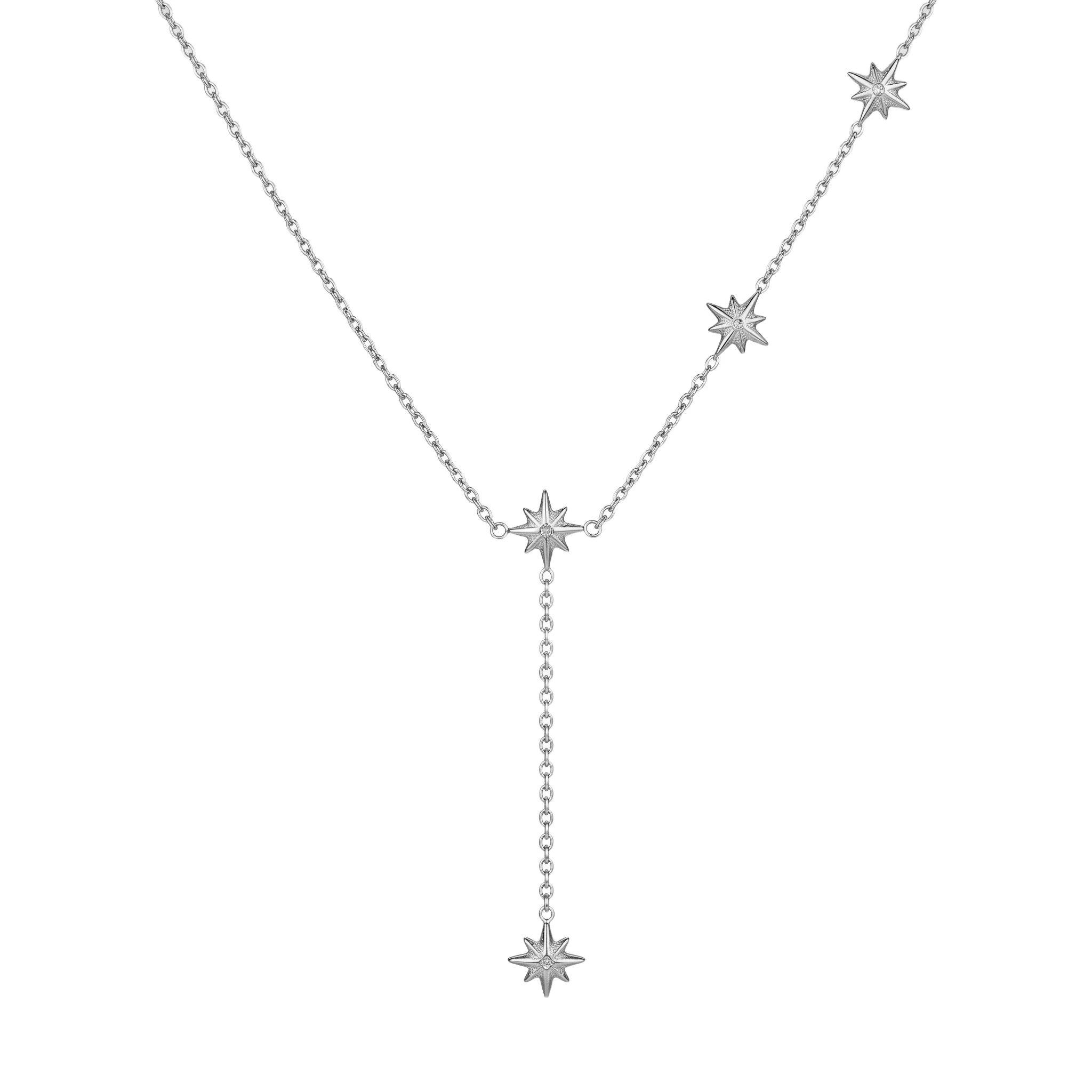 QIAOREN 11843 18K Gold Plated Stainless Steel Anti-Tarnish Hypoallergenic Multiple North Starburst Lariat Y-Chain Necklace