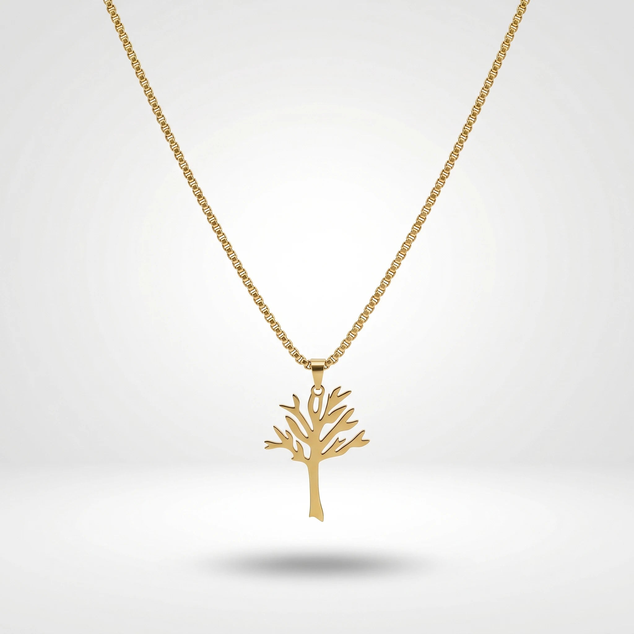 QIAOREN 11320 Trendy Women's Tarnish Resistant Waterproof 18K Gold Plated Stainless Steel Hollow Tree of Life Box Chain Necklace