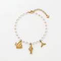 QIAOREN 13335 Ocean Themed Pearl Anklet with Flat Fish, Scaled Fish & Mermaid Tail Charms, Beach Holiday Foot Jewelry Gift