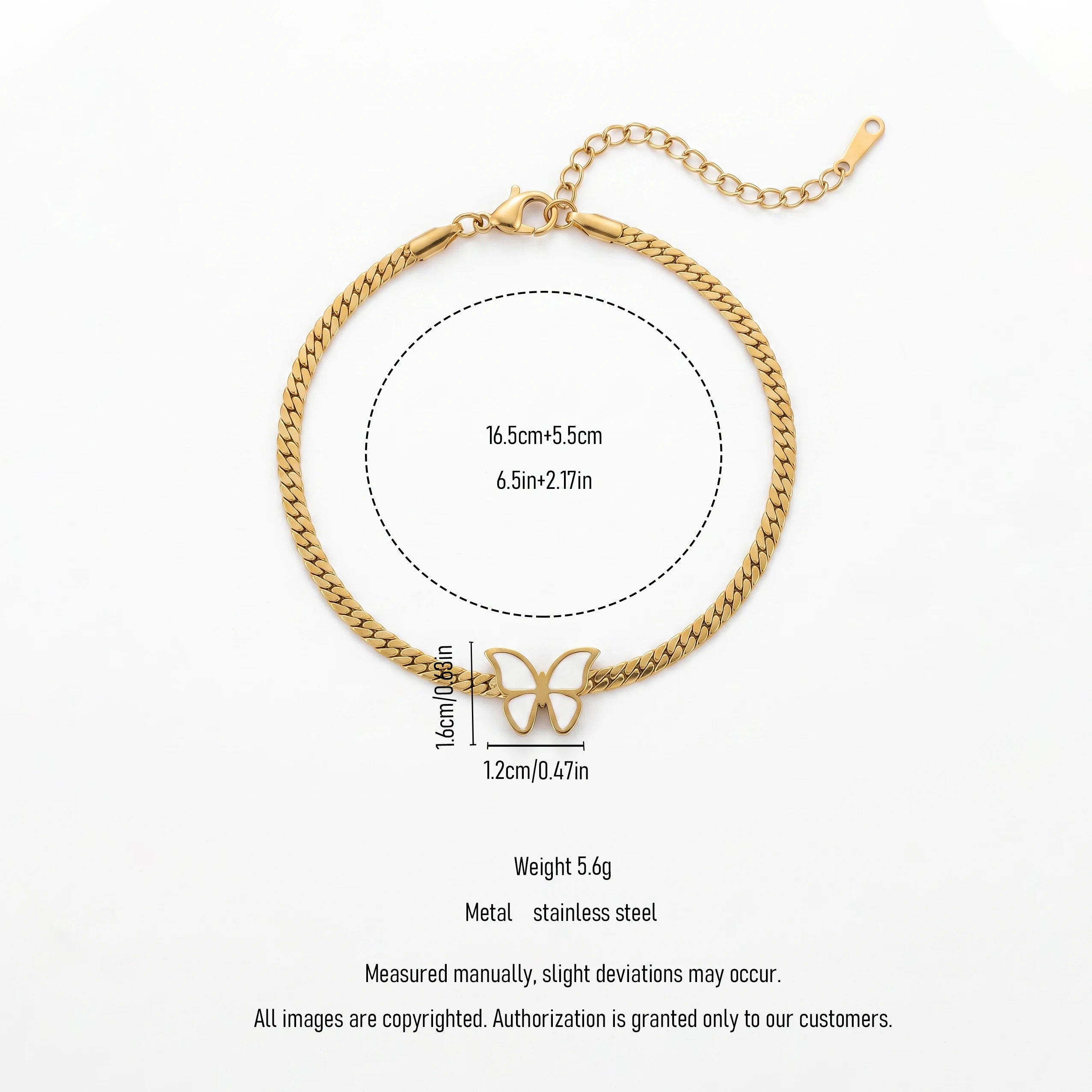 QIAOREN 13353 Gold Plated Stainless Steel Butterfly Curb Chain Bracelet Minimalist Dainty Jewelry for Women