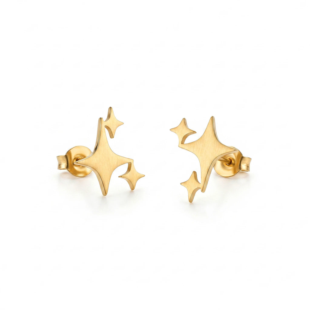 QIAOREN 11770 Minimalist Matte Multi Star Stud Earrings Gold Stainless Steel Celestial Fashion Jewelry for Western Girls Casual