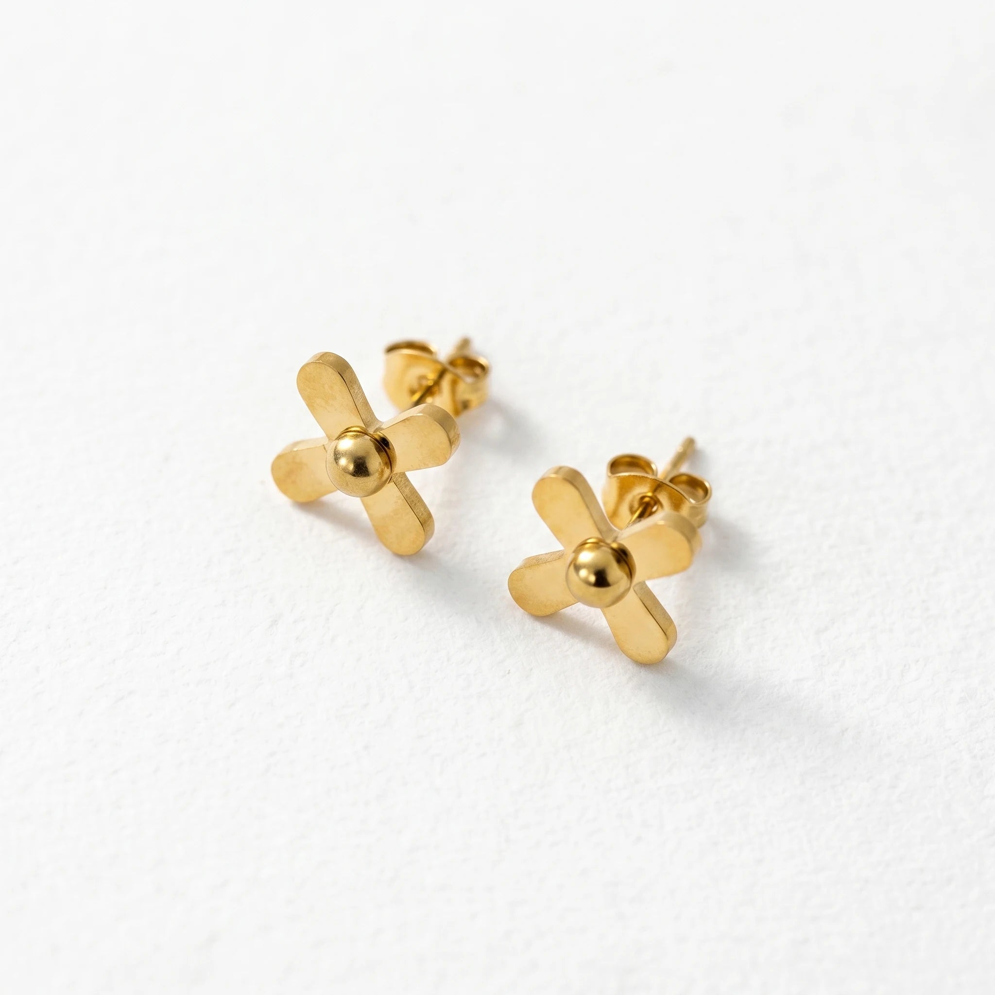 QIAOREN 11774  Ins Chic Solid Cross With Central Ball Stainless Steel Stud Earrings Gold Trend Accessory for American European