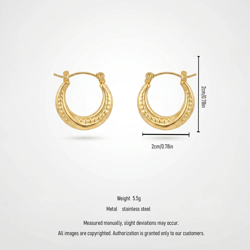 QIAOREN 12534 Waterproof 18K Gold Beaded Hoops Stainless Steel Tarnish Free Bold Dot Grain Puffy Huggie Earrings US EU