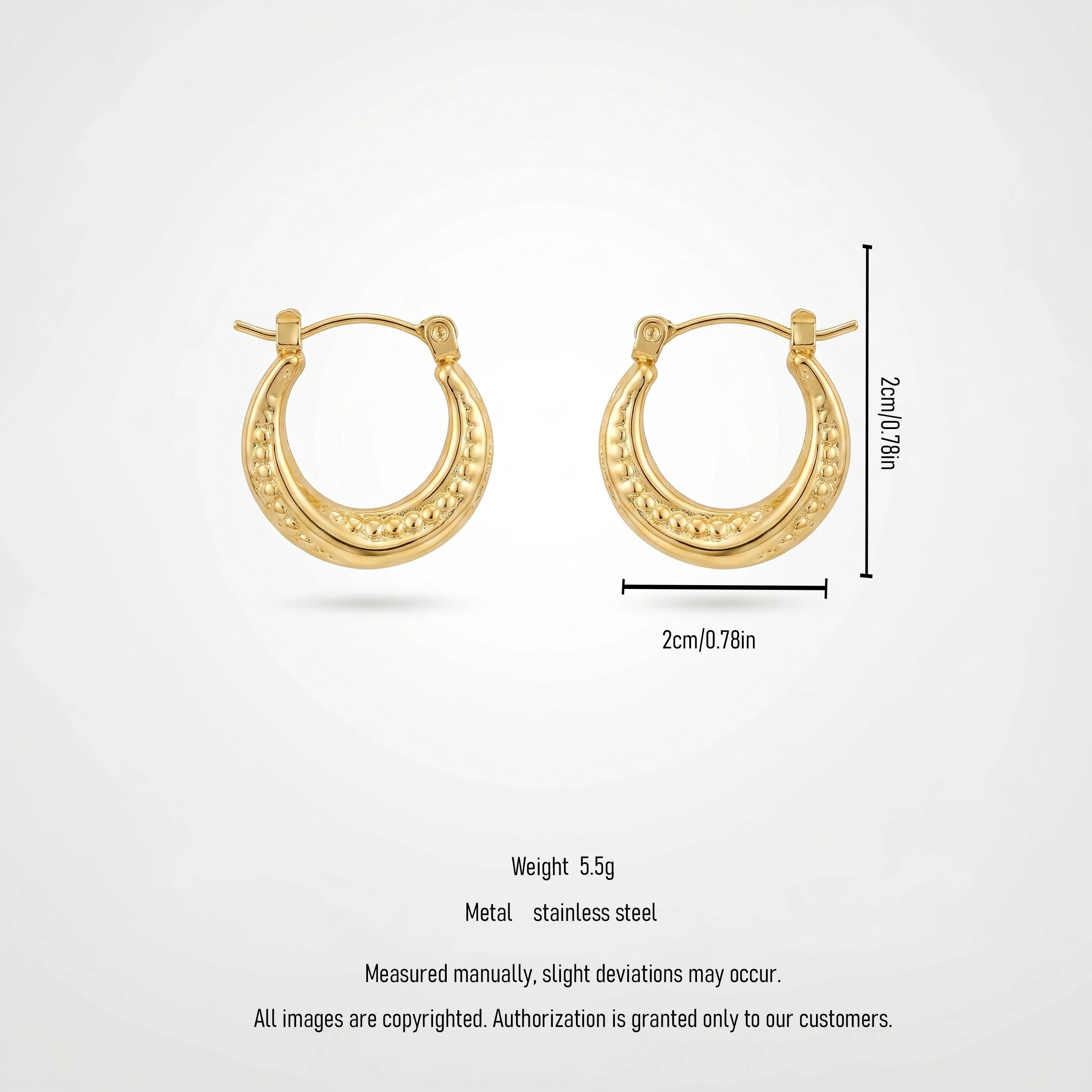 QIAOREN 12534 Waterproof 18K Gold Beaded Hoops Stainless Steel Tarnish Free Bold Dot Grain Puffy Huggie Earrings US EU