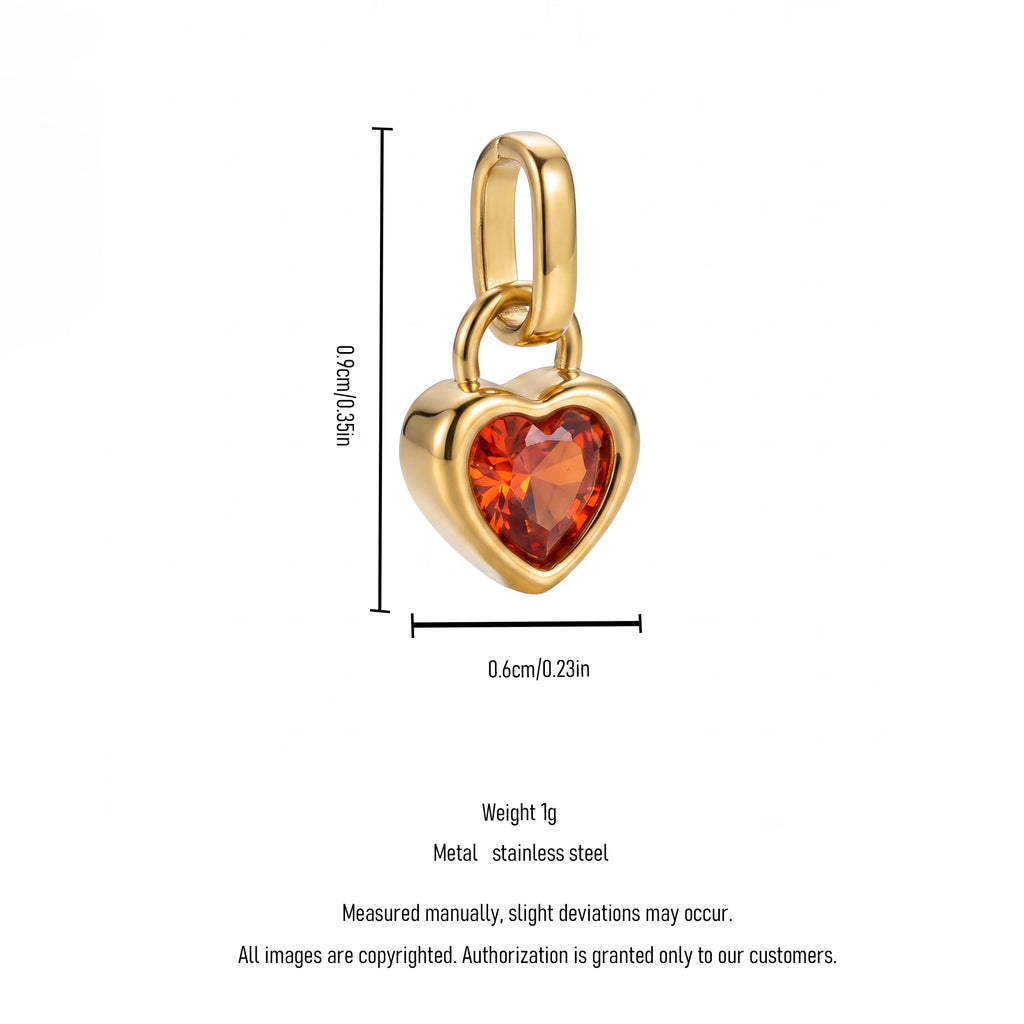 QIAOREN 13906-17 Birthstone Bezel Set Heart Shape Charm Pendant with Multicolor CZ Stone for Making DIY