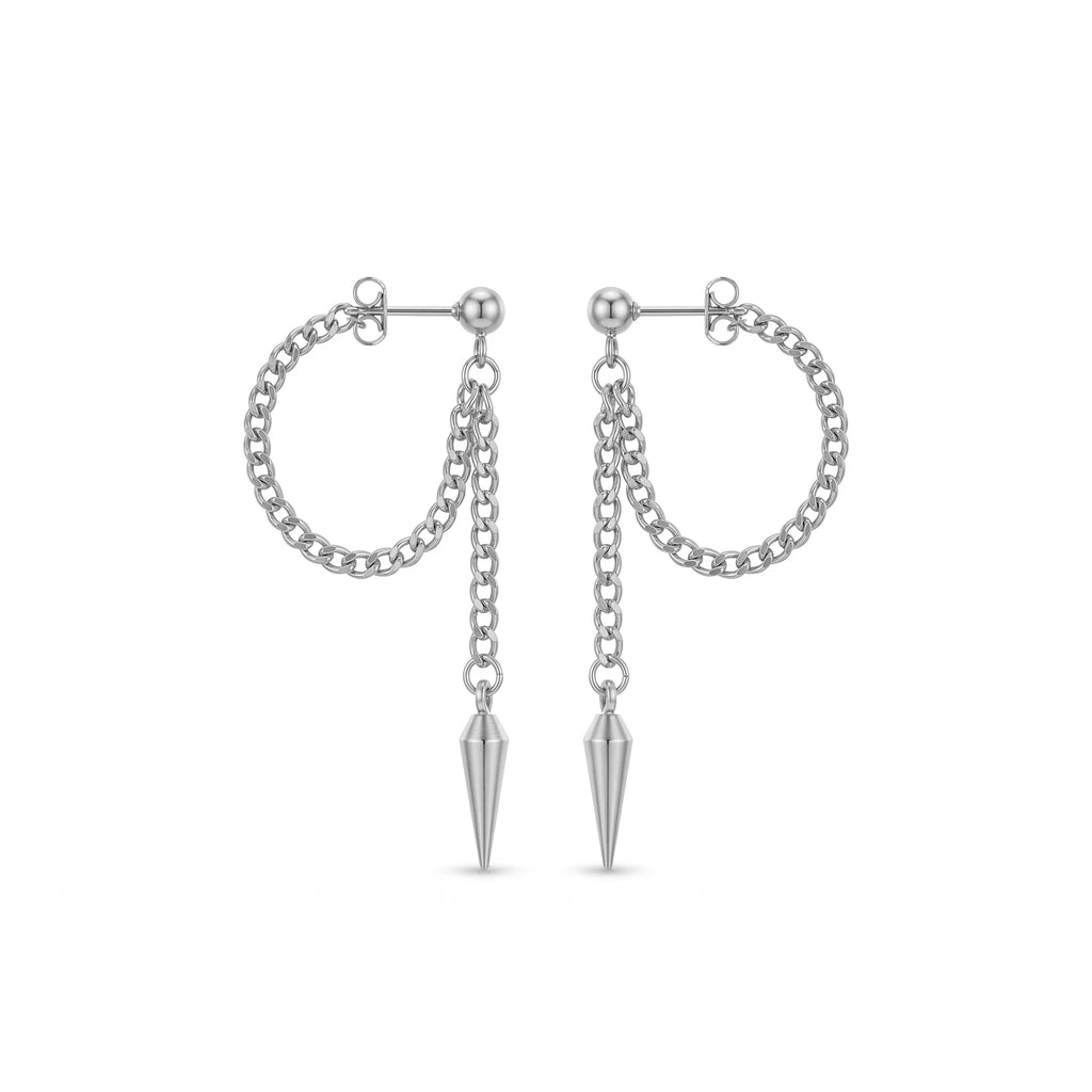 QIAOREN 10635 Hot Sale Chain Tassel Spike Earrings Stainless Steel Gold Plated for Women