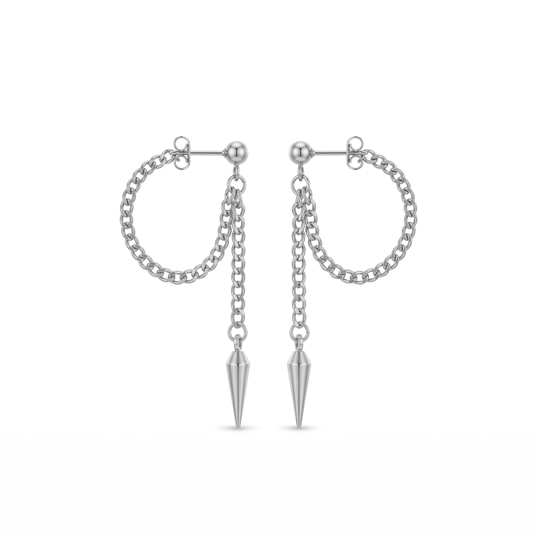 QIAOREN 10635 Hot Sale Chain Tassel Spike Earrings Stainless Steel Gold Plated for Women