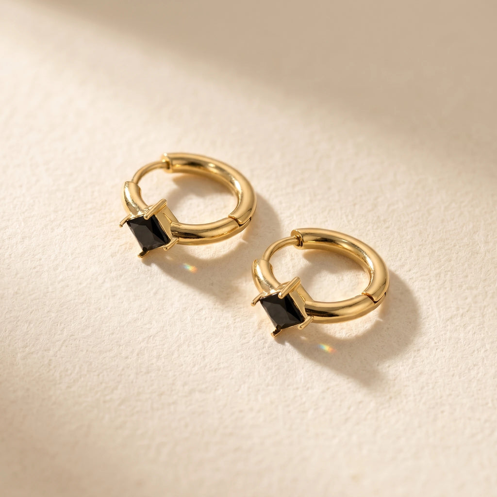 QIAOREN 12125-29 Multi-color  Cut Square  Stainless Steel Huggie Hoop Earrings 18K Gold Plated  Earring Women Trend Jewelry