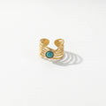 QIAOREN 5Pcs Gold Stainless Steel Turquoise Open Ring Set Irregular Hammered Crown Adjustable Boho Stackable Rings