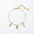QIAOREN 13310 Pearl Beaded Anklet Gold Stainless Steel Ice-cream Candy Bread Charms Extender Dainty Summer Jewelry Gift